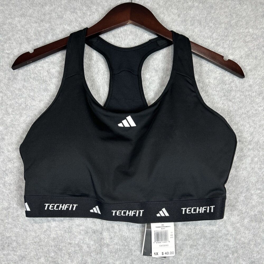 Adidas Techfit Women's Sports Bra 1X Black Racerback Training NWT JG1410